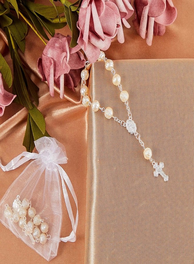 Jadive 30 Pieces Mini Rosaries Baptism Rosary Beads Finger Baptism Rosaries Bulk with Organza Bags for First Communion Christening Weddings Party Favors(Silver) - Image 3